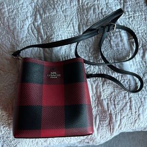 Coach small crossbody in red/black plaid